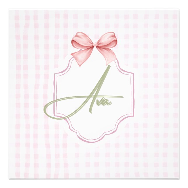 Ava Personalisiert Pink Bow & Gingham Print Fotodruck (Vorne)