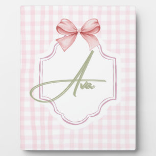 Ava Personalisierte Rosa Schleife & Gingham Druck Fotoplatte