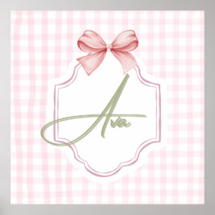 Ava Personalisierte rosa Schleife & Gingham-Druck Poster
