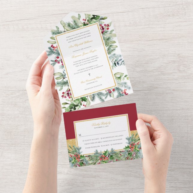Ava Winter Christliche Hochzeitseinladung mit UAWG All In One Einladung (Abreißen)