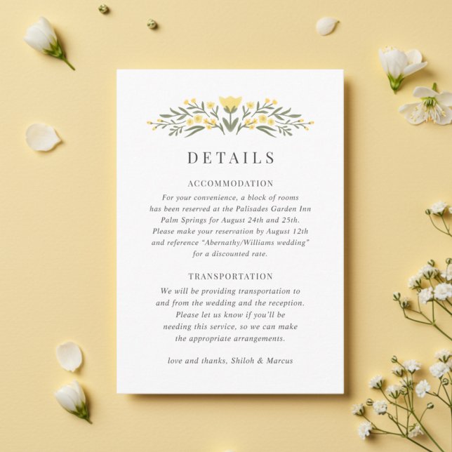 Avalon Butter Gelbe Blütenhochzeit Details Begleitkarte (Von Creator hochgeladen)