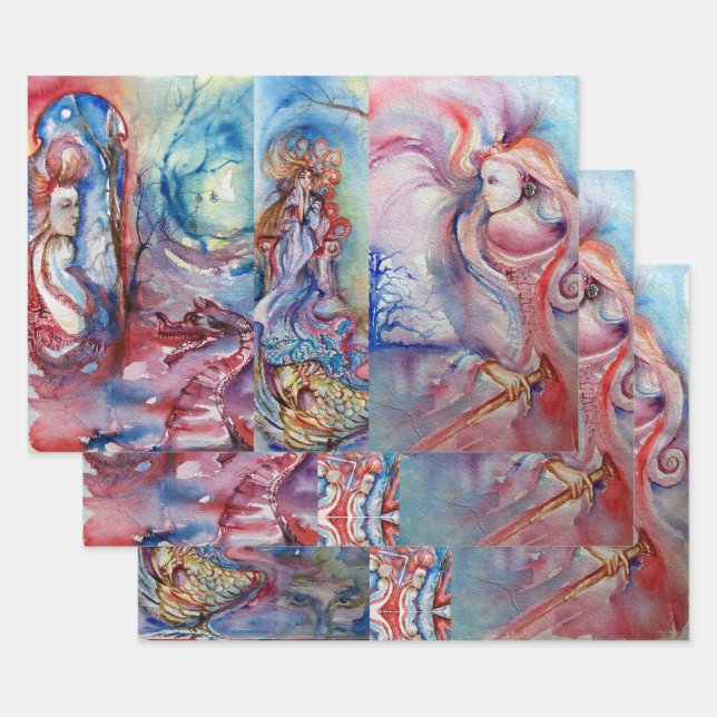 AVALON, LADY OF SEE, MORGANA Pink Blue Fantasy Geschenkpapier Set (Set)
