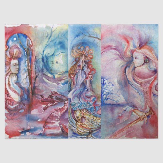 AVALON, LADY OF SEE, MORGANA Pink Blue Fantasy Seidenpapier (Vorderseite)