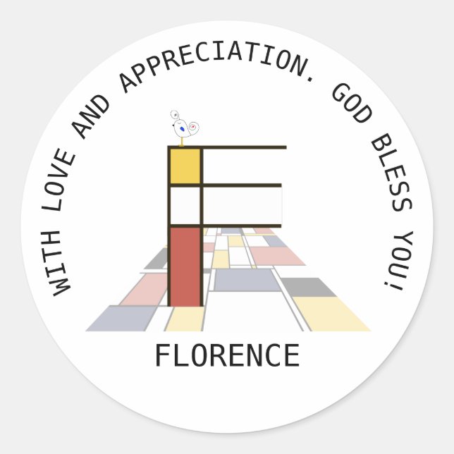 Avant-Garde Art Style Monogram. Buchstabe F Runder Aufkleber (Vorderseite)