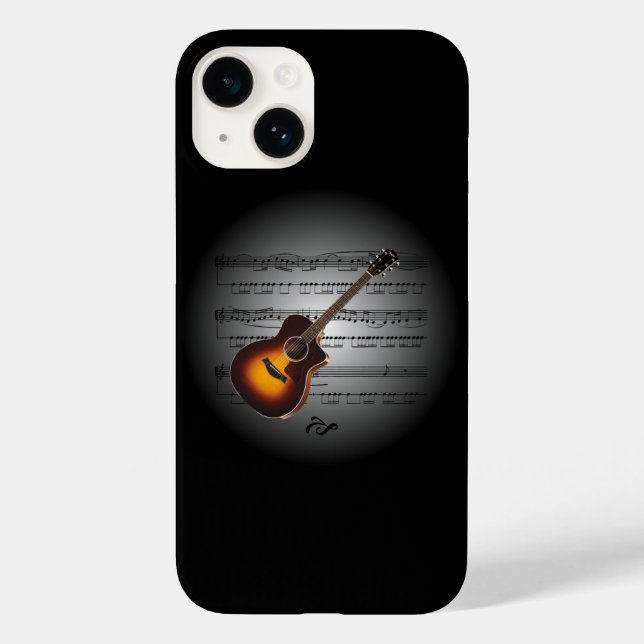 Avant Garde ~ Gitarre auf Globe mit Notenmusik Case-Mate iPhone 14 Hülle (Rückseite)