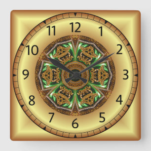 Avant - Garde, Green und Gold, Design KNF 1 ~ Quadratische Wanduhr