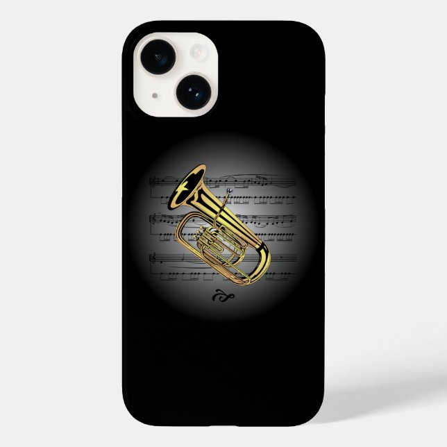 Avant Garde ~ Tuba auf Globe mit Notenmusik ~ Case-Mate iPhone 14 Hülle (Rückseite)