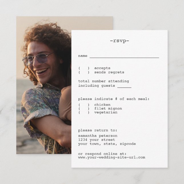 Avant-Garde White Minimalistisch Simple Wedding RSVP Karte (Vorne/Hinten)