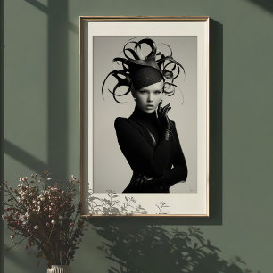 Avantgarde-Eleganz: Monochrome Hutmode Poster