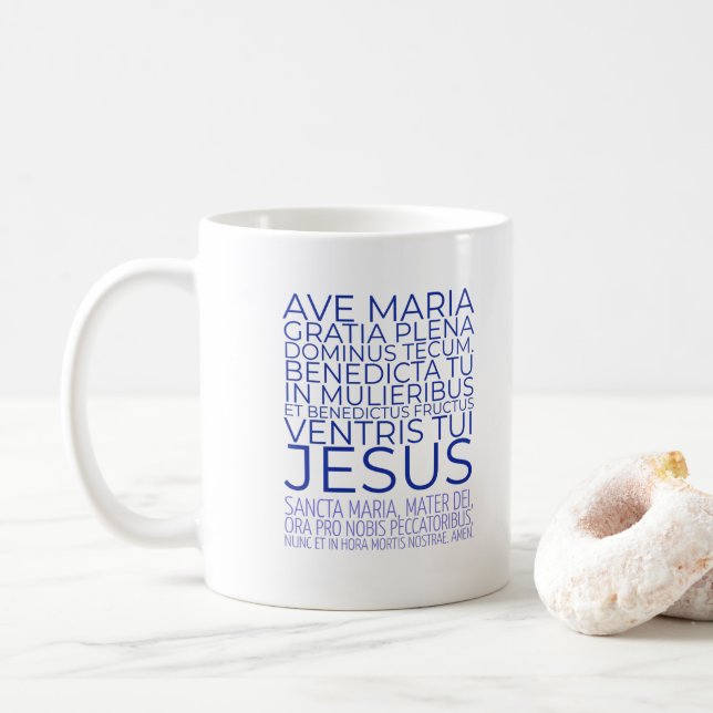 Ave Maria / Hail Mary Latein-Englisch Kaffeetasse (Mit Donut)