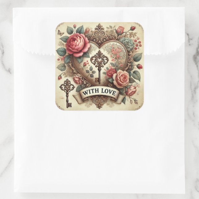 “Avec amour” Autocollants Romantiques Vintage (Sac)