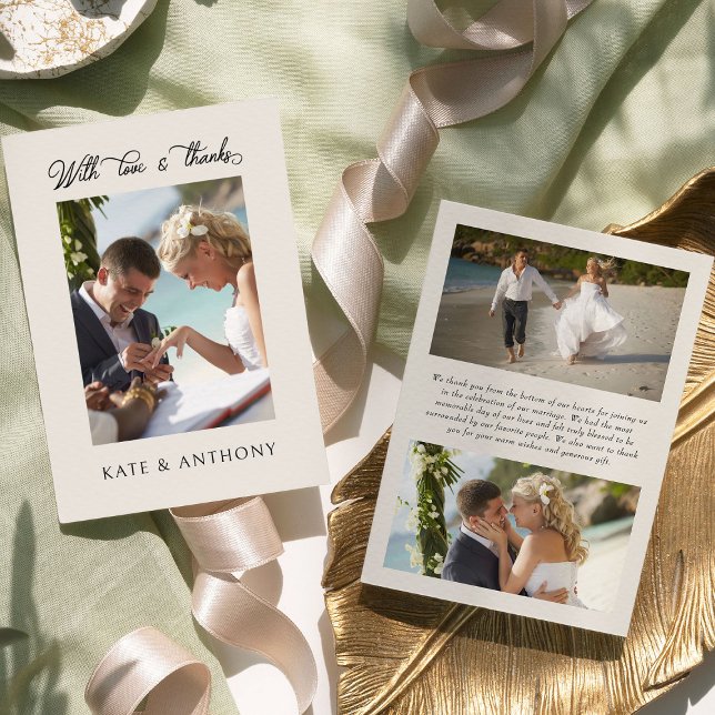 Avec amour et merci 3x Mariage photo Neutral (Wedding Photo Thank You Card from the Orange Blossom Wedding Collection by Darling & May)
