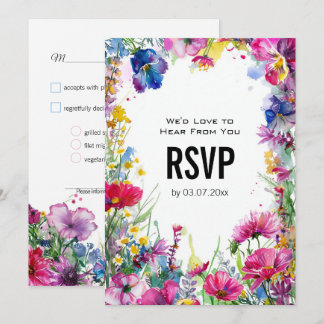 💍 Avec menu Carte RSVP Fleurs de prairie
