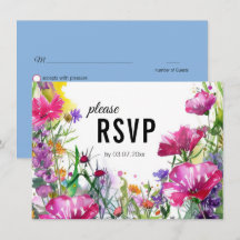 😍 Avec menu mariage Carte RSVP Fleurs de pré