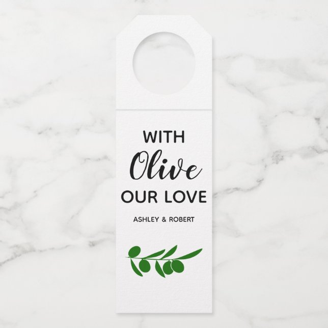 Avec Olive Our Love Étiquettes de porte-bouteille  (Devant)