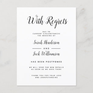 Avec Regrets B&W reporté Faire-part Mariage