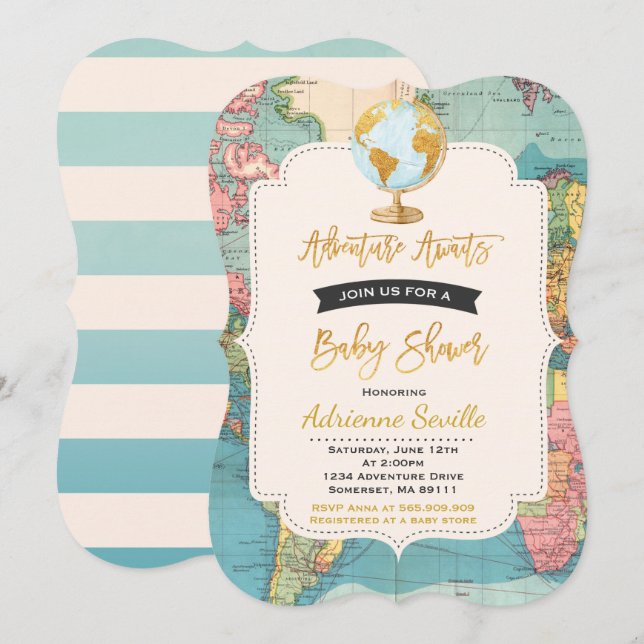 Aventure Attend Baby shower Invitation Carte Douch (Devant / Derrière)