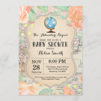 Aventure Baby shower rose Floral Carte Voyage Mond