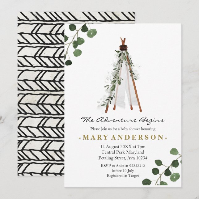 Aventure BohoTeepee baby shower invitation (Devant / Derrière)