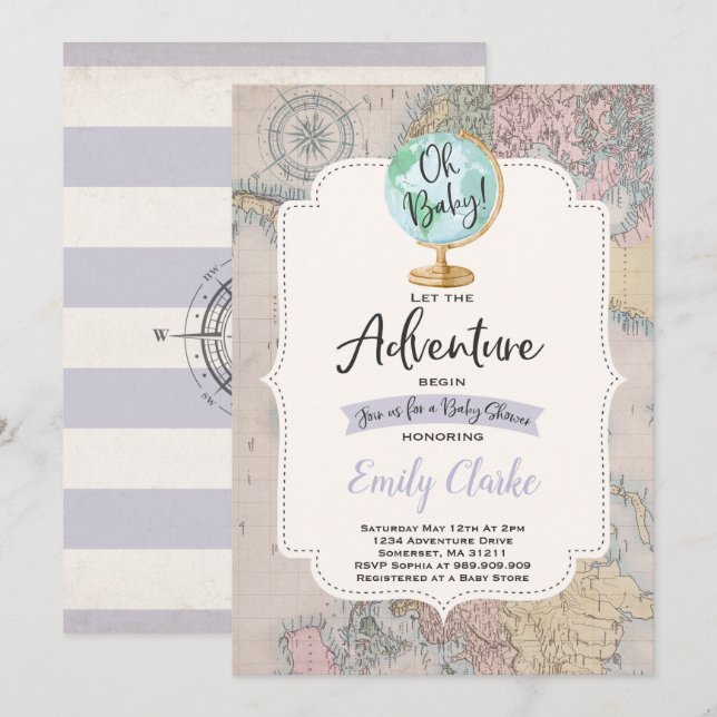 Aventure commence Baby shower Invitation Carte Dou (Devant / Derrière)