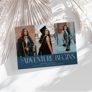 Aventure commence carte de graduation bleu marine 