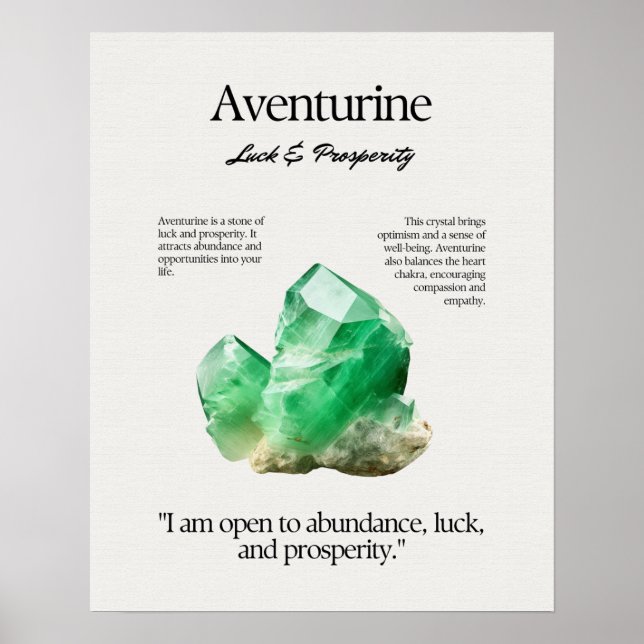 Aventurine Gem Crystal Meaning Card Poster (Vorne)
