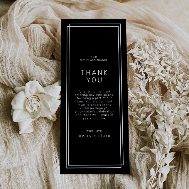 AVERA Modern Black Mariage Table Merci Cartes (AVERY Modern Black Wedding Table Thank You Cards)