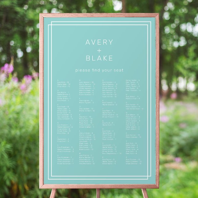 AVERE Minimalistische Minze Grüne Hochzeitskarte Poster (AVERY Minimalist Mint Green Wedding Seating Chart)