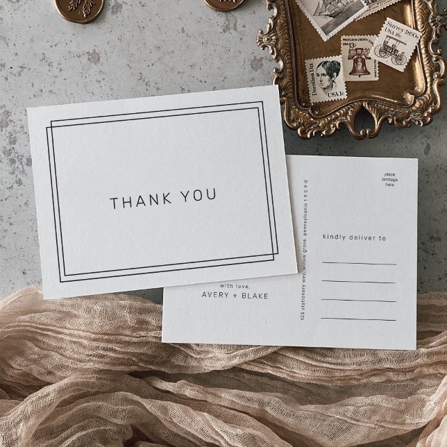 AVERY Black and White Modern Wedding Vielen Dank Postkarte (AVERY Black and White Modern Wedding Thank You Postcard)