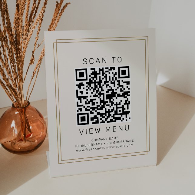 AVERY Chic Gold und Black Restaurant-Menü-QR-Code Sockelschild (AVERY Chic Gold and Black Restaurant Menu QR Code Pedestal Sign)