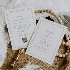 AVERY Coral and Aquamarin Simple QR Code Wedding Einladung