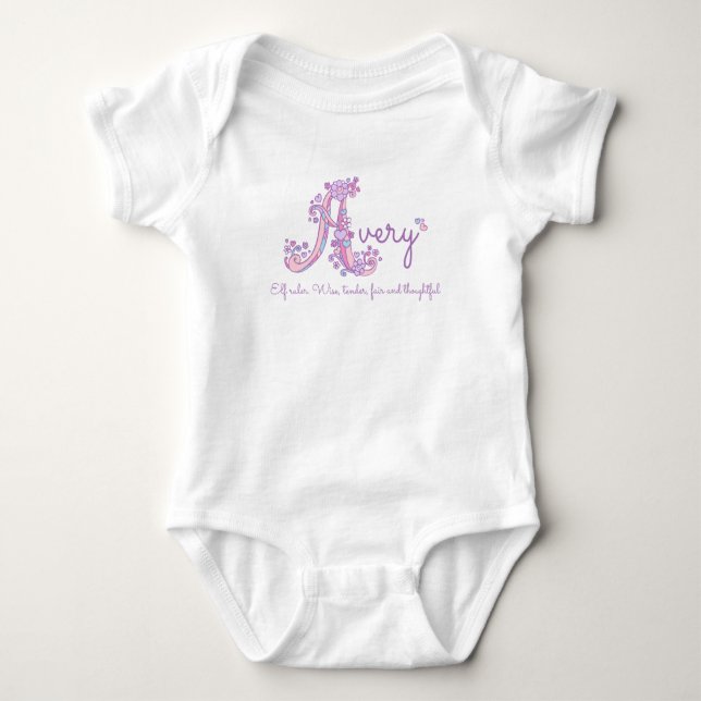 Avery Girls nennen pastellfarbene lila Brunnenmein Baby Strampler (Vorderseite)