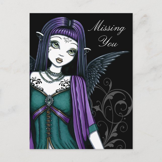 "Avery" Gothic Angel Bird Cage Postcard Postkarte (Vorderseite)