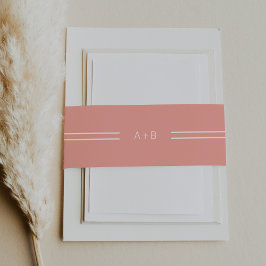 AVERY Minimal Blush Peach Coral Monogram Wedding Einladungsbanderole