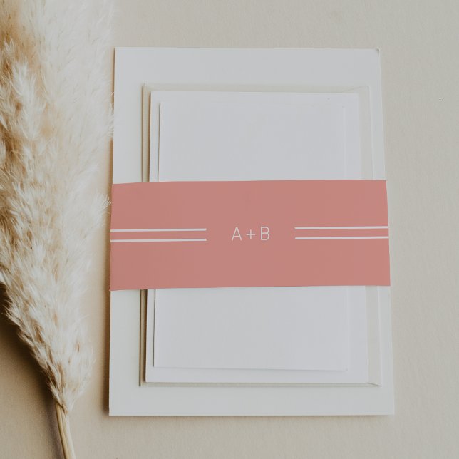 AVERY Minimal Blush Peach Coral Monogram Wedding Einladungsbanderole (AVERY Minimal Blush Peach Coral Monogram Wedding Invitation Belly Band)
