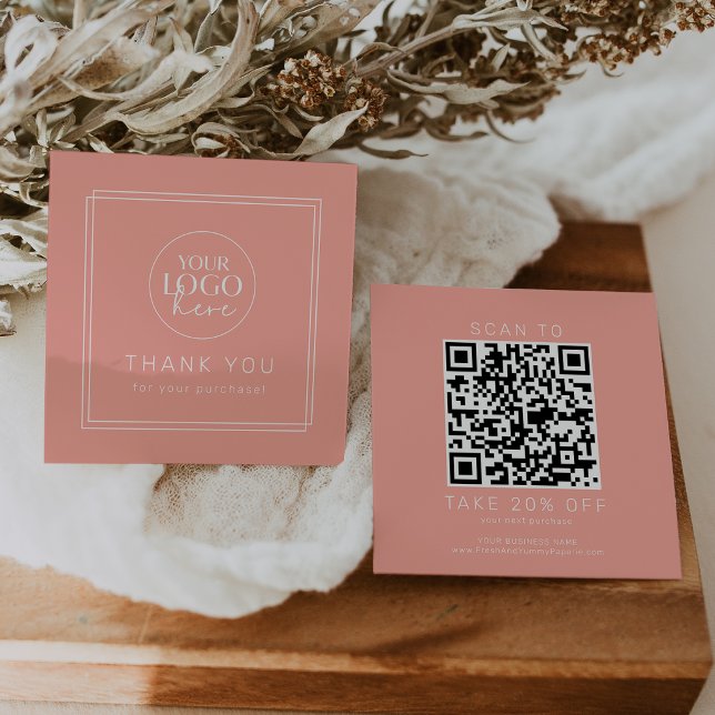 AVERY Minimal Blush Pfirsich Logo QR Code Danke Rabattkarte (AVERY Minimal Blush Peach Logo QR Code Thank You Discount Card)