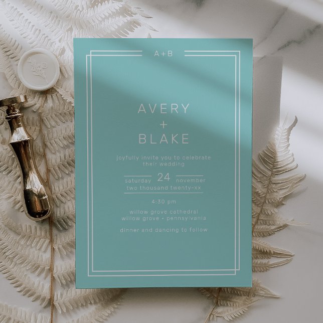 AVERY Minimalistisch Minze Green Frame Wedding Einladung (AVERY Minimalist Mint Green Frame Wedding Invitation)
