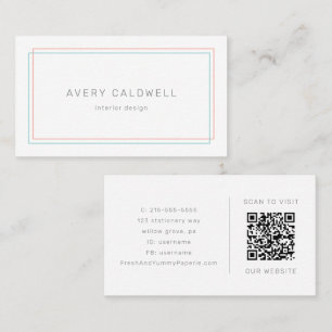 AVERY Minimalistische Korallen- und Teal-Rand-QR-C Visitenkarte