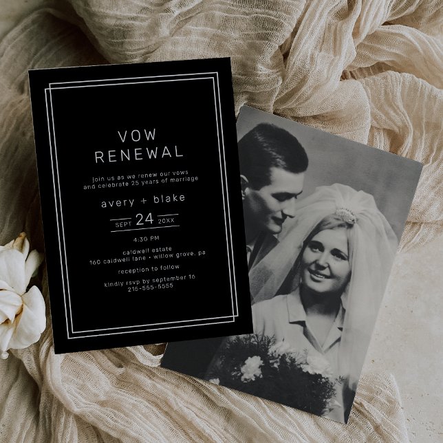 AVERY Modern Black Foto Vow Erneuerung Einladung (AVERY Modern Black Photo Vow Renewal Invitation)