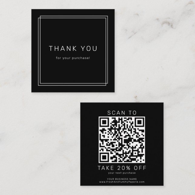 AVERY Modern Dark Black Business QR Code Thank You Rabattkarte (Vorne/Hinten)