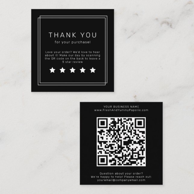 AVERY Modern Dark Black QR Code Leave A Review Quadratische Visitenkarte (Vorne/Hinten)