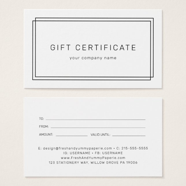 AVERY Modern Minimalist Business Gift Certificate (Vorne & Hinten)