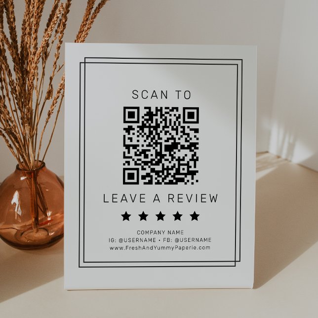 AVERY Modern minimalistischer QR-Code Hinterlasse  Sockelschild (AVERY Modern Minimalist QR Code Leave A Review Pedestal Sign)