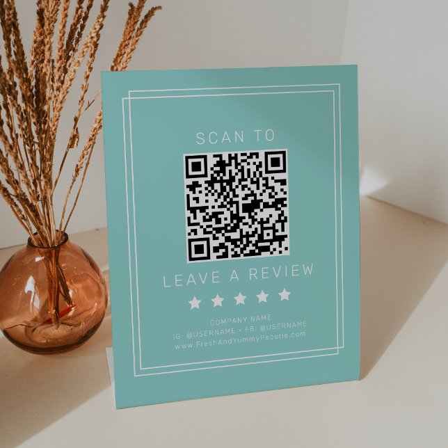 AVERY Moderne Mintgrün QR-Code Hinterlasse eine Be Sockelschild (AVERY Modern Mint Green QR Code Leave A Review Pedestal Sign)