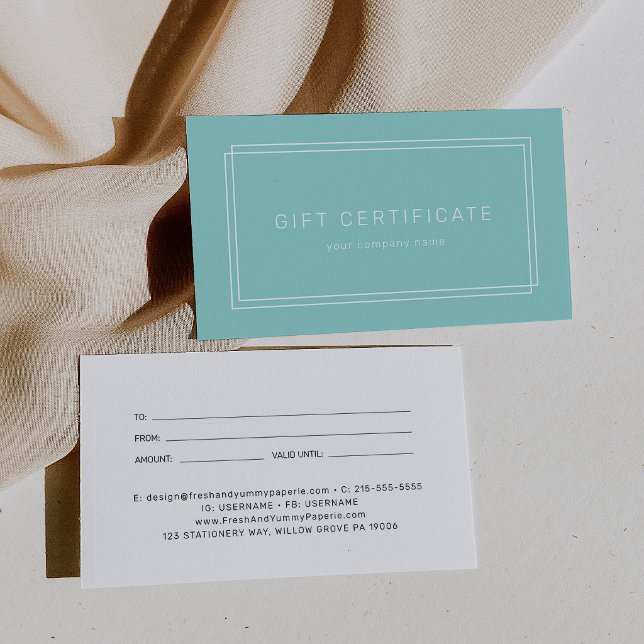 AVERY Moderne Mintgrüne Geschäftsgeschäftsbeschein (AVERY Modern Mint Green Business Gift Certificate)