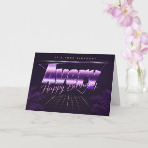 Avery Nom Prénom carte rétro lilas Anniversaire