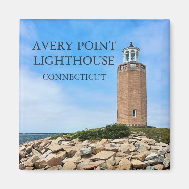 Avery Point Lighthouse, Connecticut Carré Magnet (Devant)