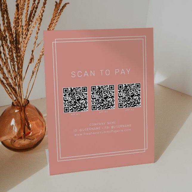 AVERY Rosé Pfirsich Geschäft QR-Code-Scan zum Beza Sockelschild (AVERY Blush Peach Business QR Code Scan To Pay Pedestal Sign)