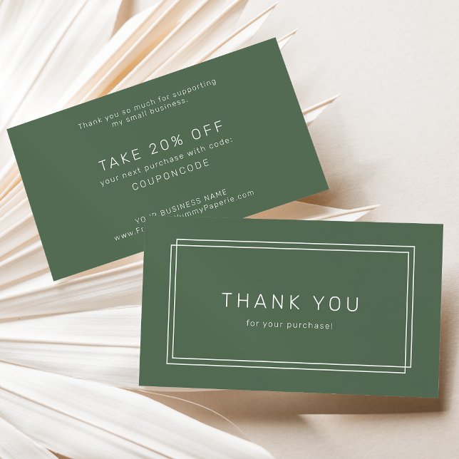 AVERY Rustikale Dunkelgrüne Boho-Geschäfts-Dankesc Rabattkarte (AVERY Rustic Dark Green Boho Business Thank You Discount Card)