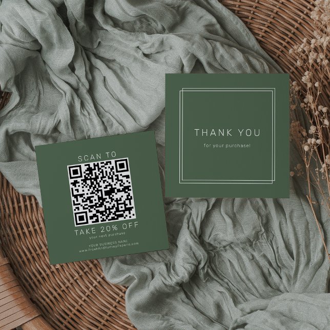 AVERY Rustikales Dunkelgrün Geschäft QR-Code Danke Rabattkarte (AVERY Rustic Dark Green Business QR Code Thank You Discount Card)